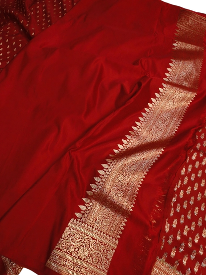 Bridal Red Banarasi Handloom Satin Silk Saree
