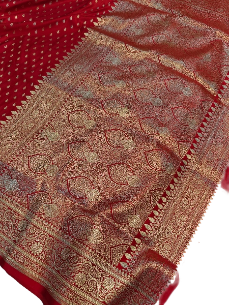 Bridal Red Banarasi Handloom Satin Silk Saree